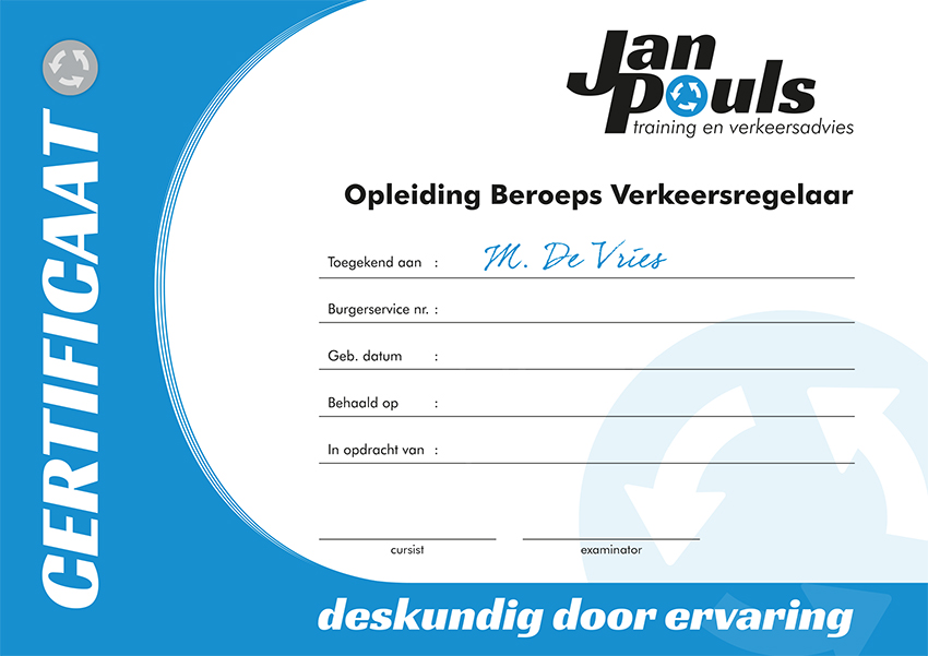 huisstijl Jan Pouls  certificaat